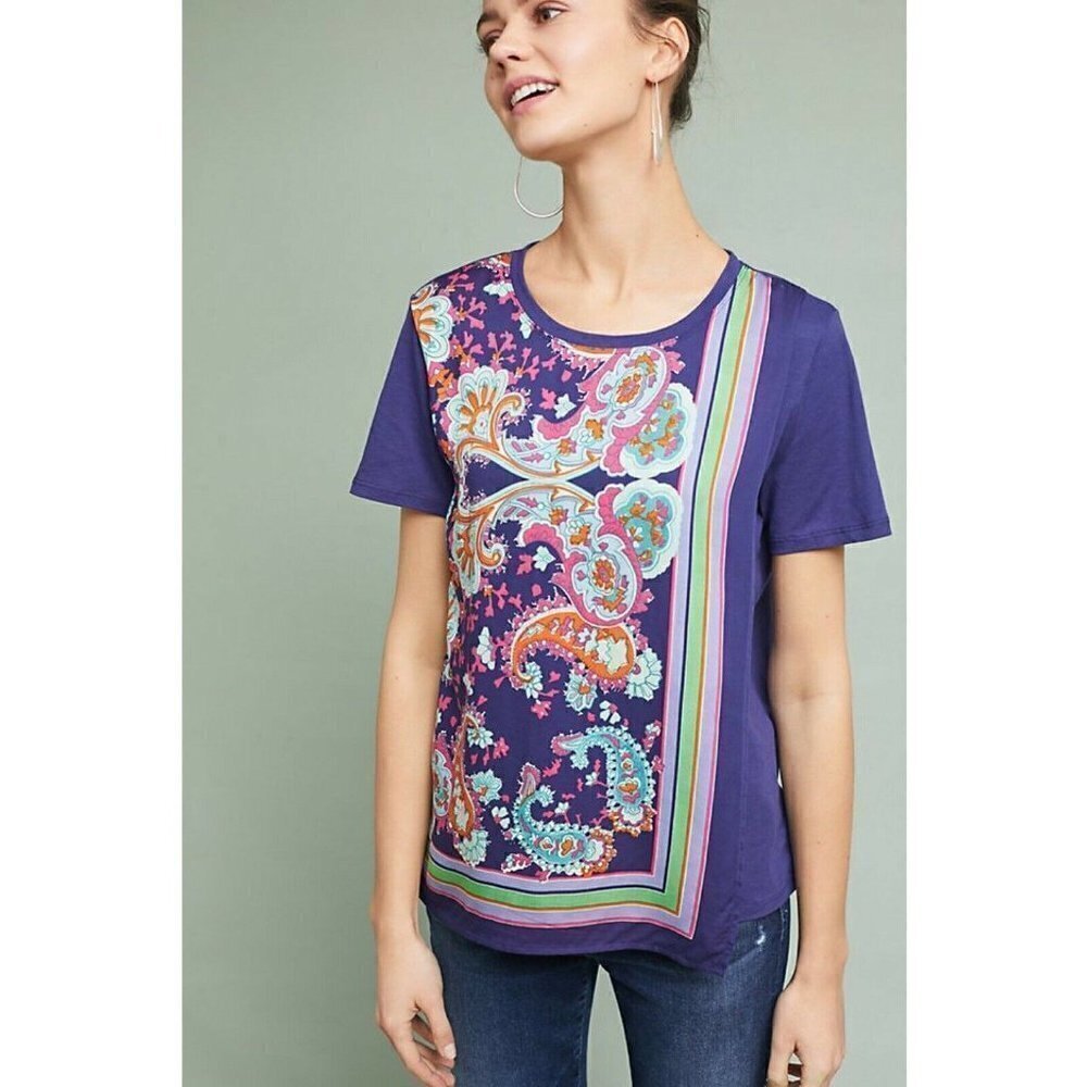 Anthropologie Maeve Purple Paisley Overlay Maddie Printed Top